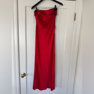 Red strapless dress